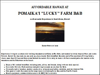 Web site www.luckyfarm.com, Affordable Hawaii At Pomaika'i