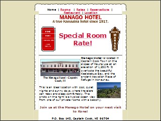 Web site www.managohotel.com, Manago Hotel