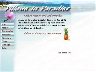Web site www.pillowsinparadise.com, B & B Pillows In Paradise